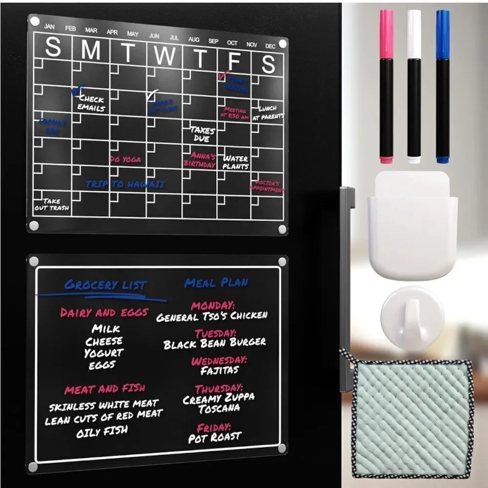 OKIEDOKIEAMZ Magnetic Acrylic Monthly Calendar & Blank Board Set | 16x12